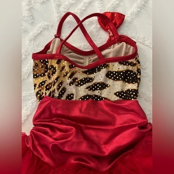 Weissman Red Leopard Print Dance Child Costume SC Black Red Sequin - Picture 6 of 14